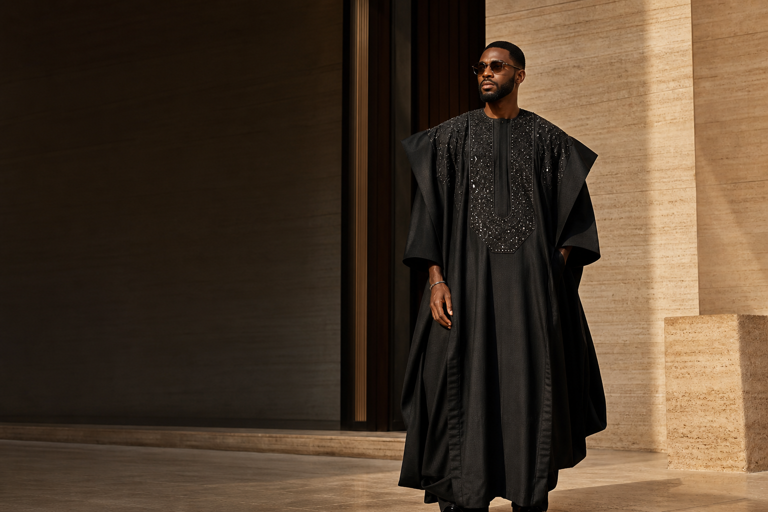Statement Pro black stone-embellished agbada campaign